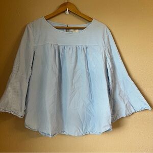 LOFT Light Blue & White Striped Blouse